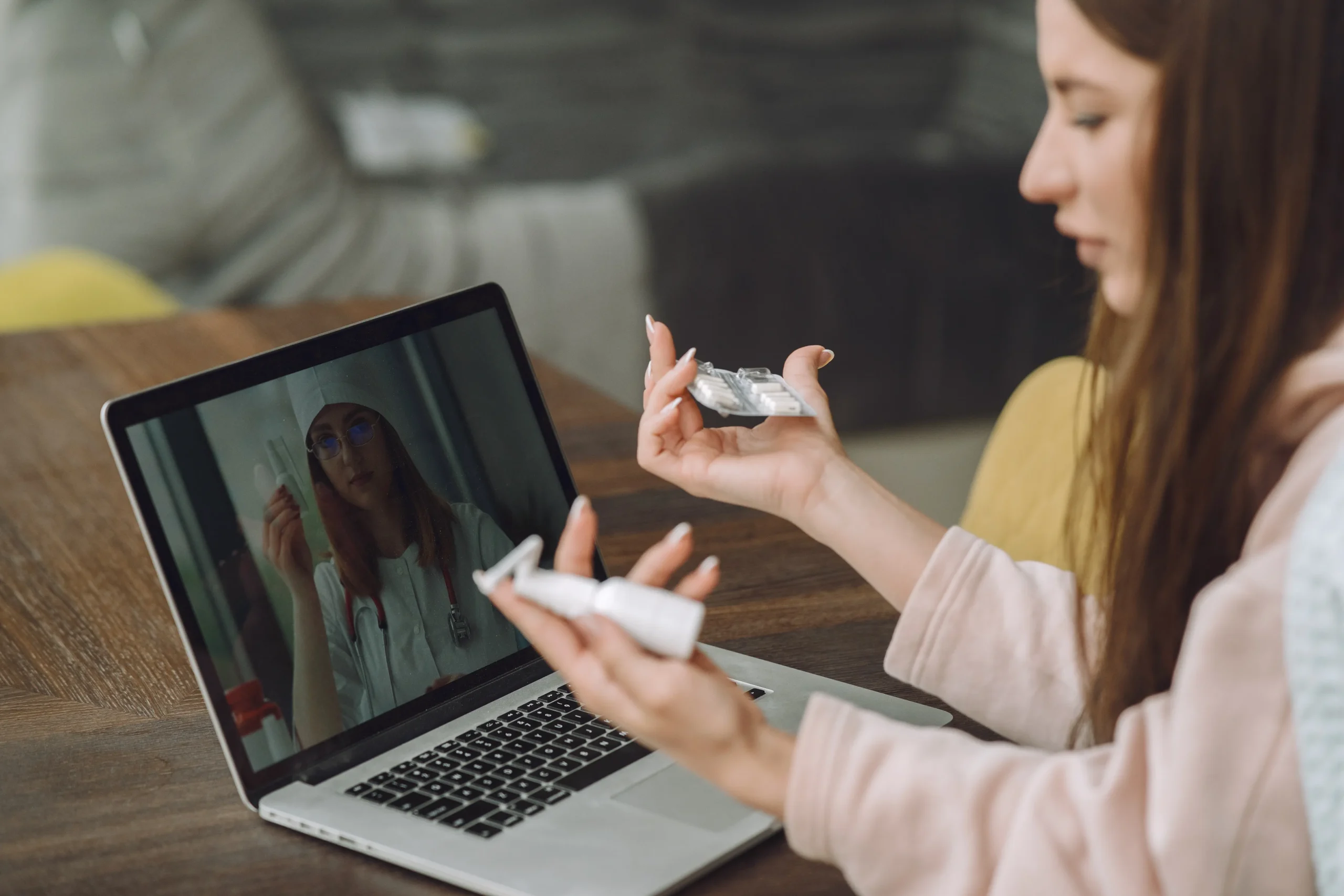 Patient discussing prescribed medications during a virtual consultation for online STD treatment.