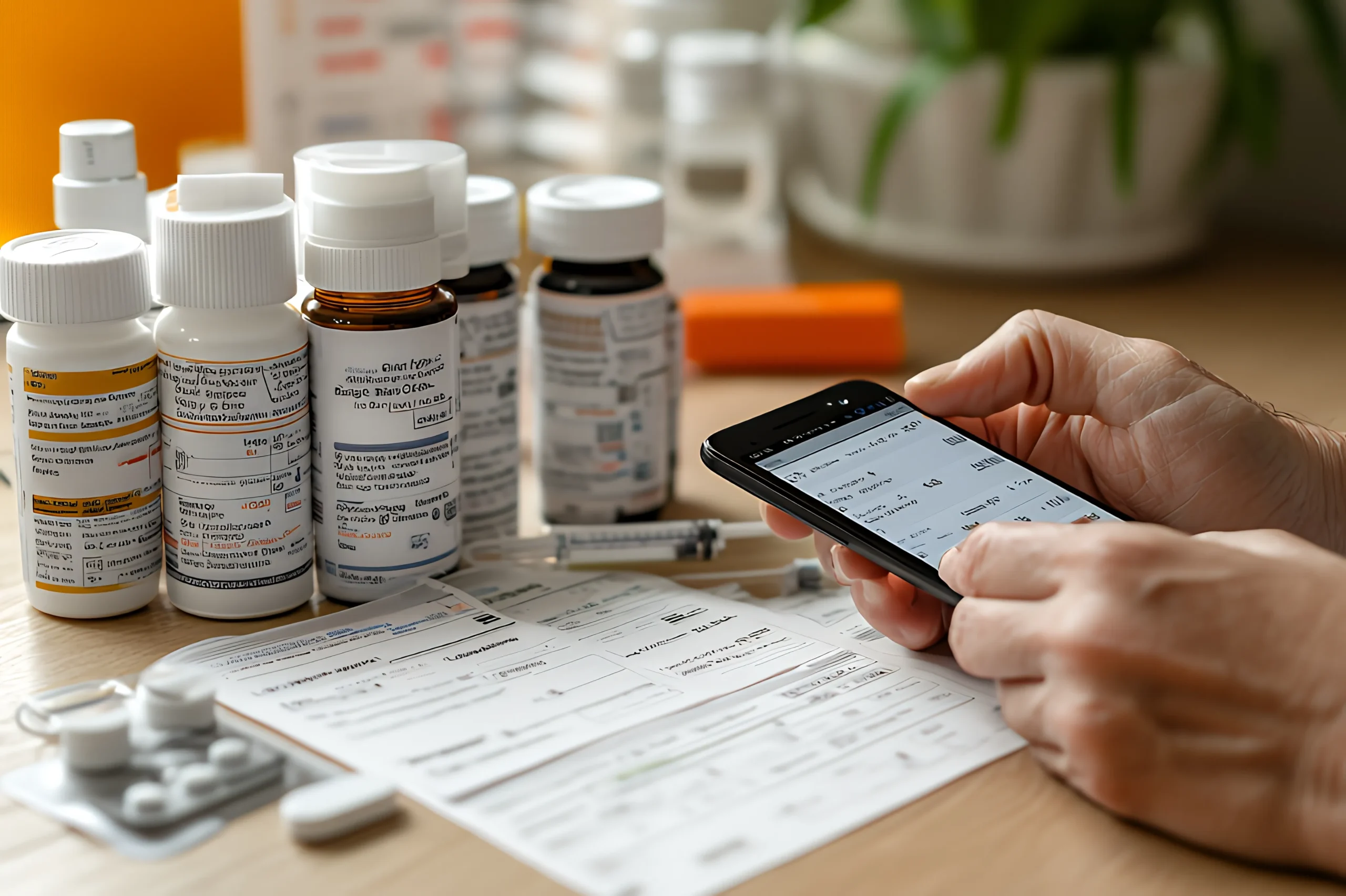 Patient using a smartphone to manage prescription schedules for daily PrEP medication.